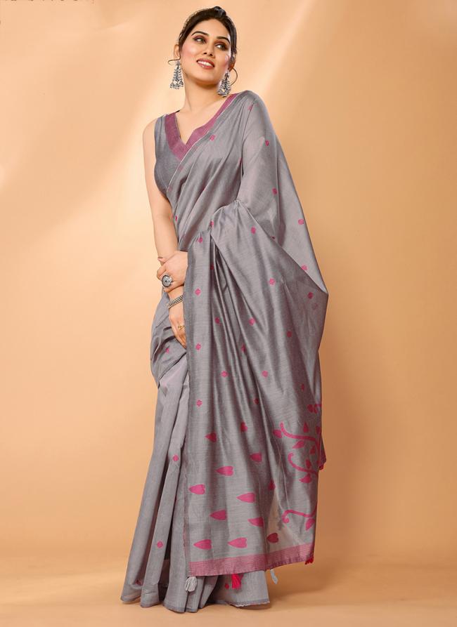 Chanderi Silk Grey Party Wear Weaving Saree